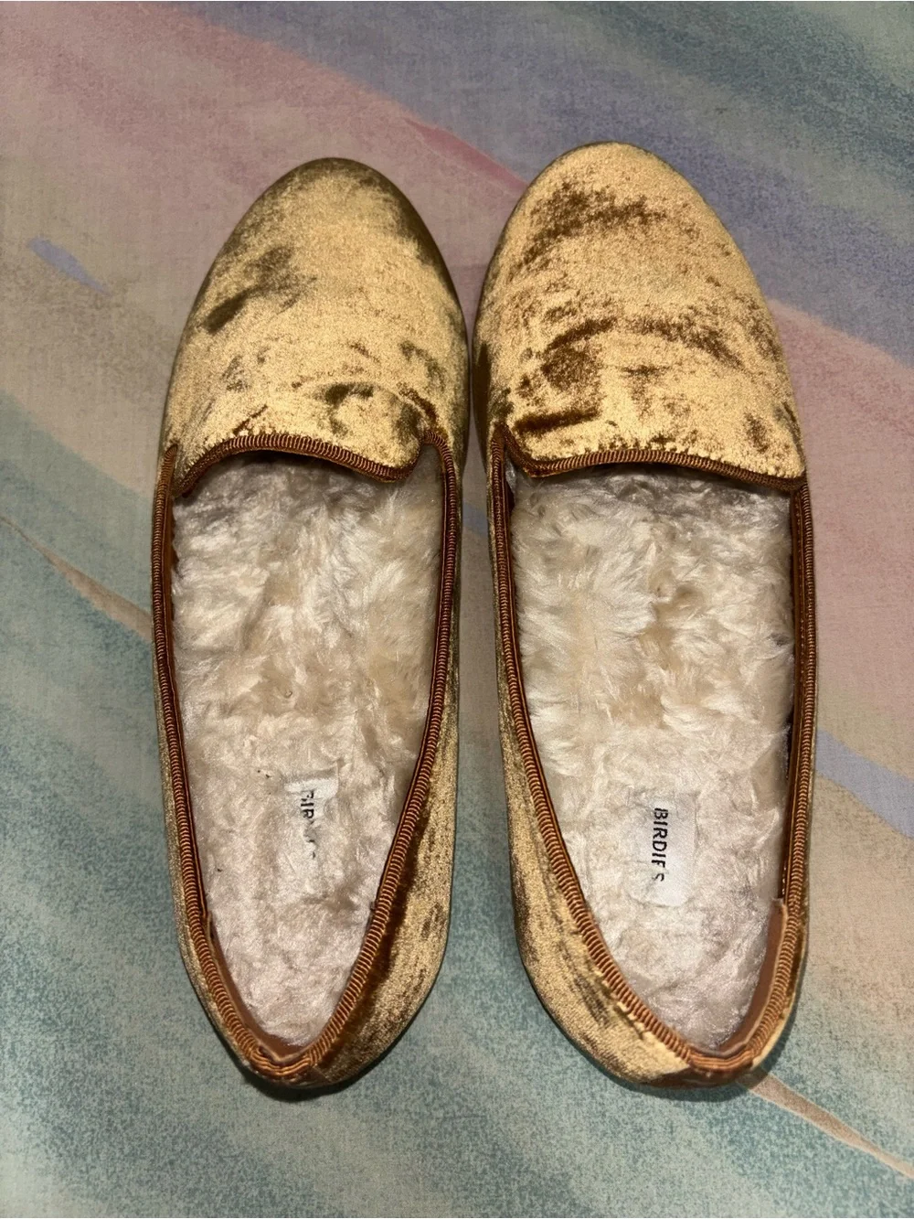 Birdies Starling Flats Amber Velvet Slip On Fuzzy Lining shoes size 9.5